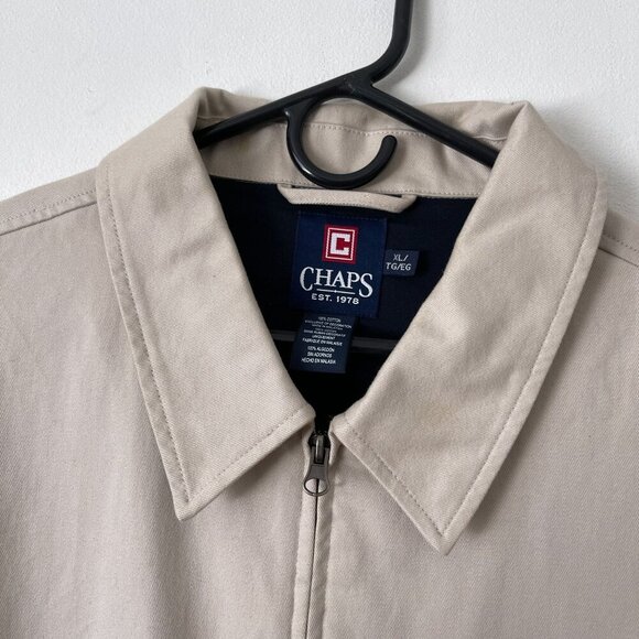 Chaps XL Beige Zip Up Bomber Field Utility Jacket Collar Embroidered Crest Logo - Picture 5 of 8